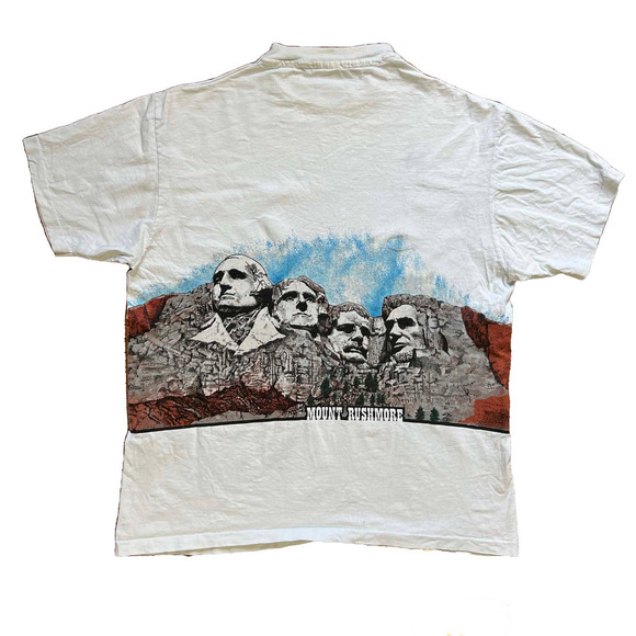 VINTAGE 80/90 ALL OVER PRINT MT RUSHMORE GRAPHIC TEE SHIRT MADE IN USA ANVIL XL - Picture 2 of 9